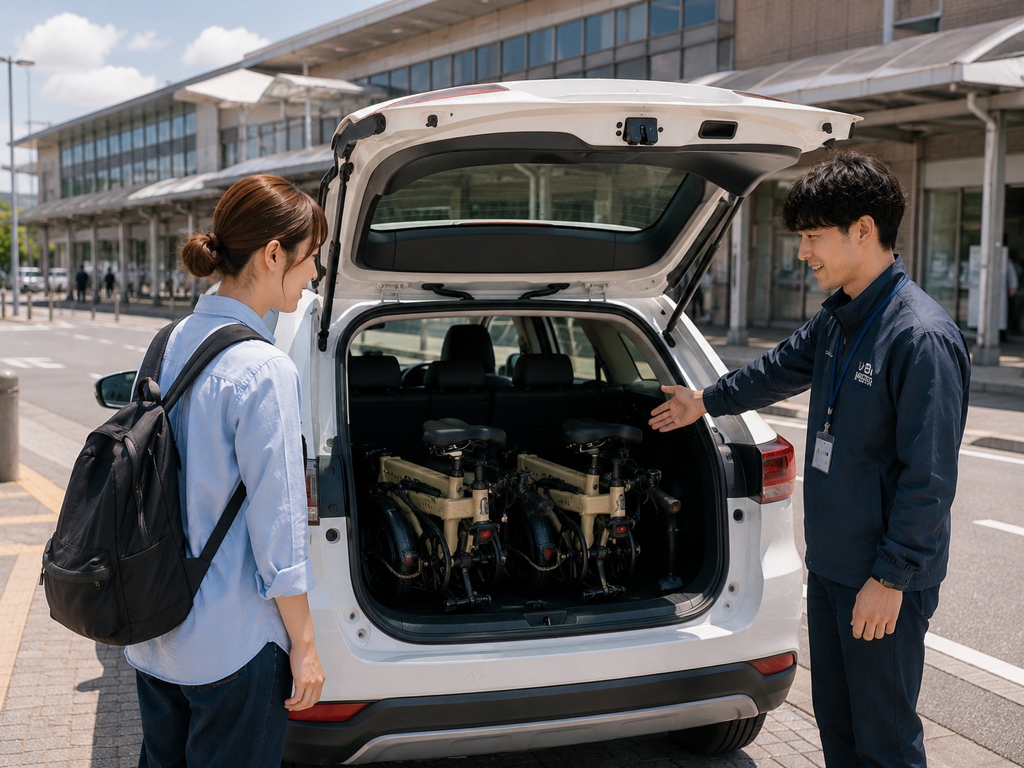 自転車を積んだ車を受け取る